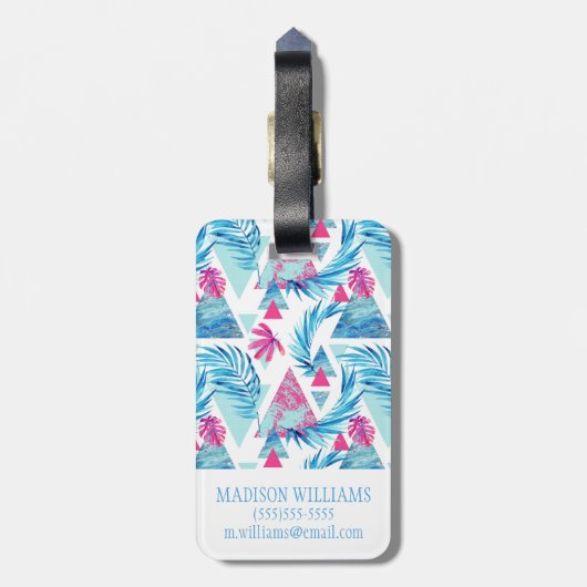 Étiquette À Bagage Motif tropical de feuille d'aquarelle abstraite (Dos Vertical)