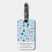 Étiquette À Bagage Motif tropical d'été rose et bleu (Dos Vertical)