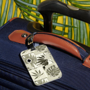 Étiquette À Bagage Motif tropicale monochrome.