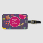 Étiquette À Bagage Motif tulipe funky monogramme violet (Devant Horizontal)