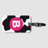 Étiquette À Bagage Motif vache fantaisie patch rose monogramme (Devant Horizontal)