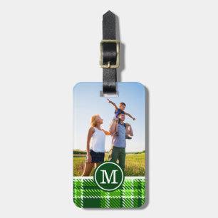 Étiquette À Bagage Motif vert Checkered fait sur commande de photo et