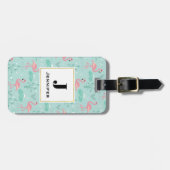 Étiquette À Bagage Motif vert Flamants roses rose Pastel (Devant horizontal)