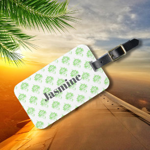 Étiquette À Bagage Motif Vintage floral vert avec Monogramme personna