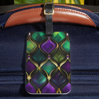 ÉTIQUETTE À BAGAGE MOTIFS VERT PURPLE GOLD DIAMOND