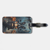 Étiquette À Bagage Moto à cheval Boston Terrier Halloween effrayant (Dos horizontal)