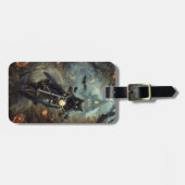 Étiquette À Bagage Moto à équitation Chat Noir Halloween effrayant (Devant horizontal)