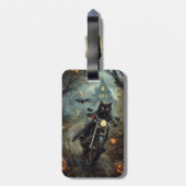 Étiquette À Bagage Moto à équitation Chat Noir Halloween effrayant (Dos Vertical)