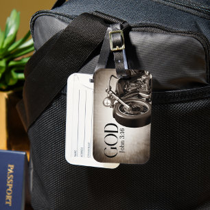 Étiquette À Bagage Moto vintage avec Gras 'DIEU' John 3:16 Verse