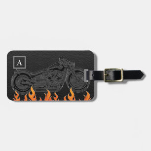 Étiquette À Bagage Motocyclette à feu chaud Black Leather Orange Flam