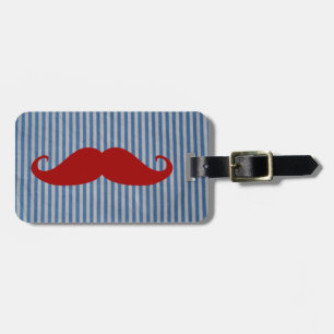 Étiquette À Bagage Moustache rouge drôle et rayures blanches bleues