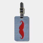 Étiquette À Bagage Moustache rouge drôle et rayures blanches bleues (Devant Vertical)