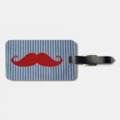 Étiquette À Bagage Moustache rouge drôle et rayures blanches bleues (Dos horizontal)