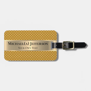 Étiquette À Bagage Moutarde Jaune Polka Dots Bande Dorée Personnalisé