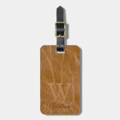 Étiquette À Bagage Moyenne Chêne Brown Vache Cuir Texture Monogramme (Devant Vertical)