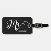 Étiquette À Bagage Mr Personalized Elegant Script Groom Name Black (Devant horizontal)