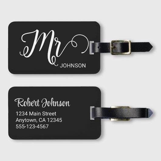 Étiquette À Bagage Mr Personalized Elegant Script Groom Name Black