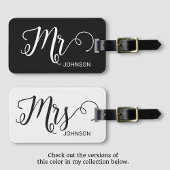 Étiquette À Bagage Mrs Personalized Elegant Script Bride Name White