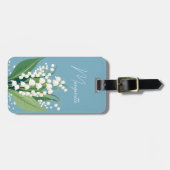 Étiquette À Bagage Muguet aquarelle bleu et blanc script (Devant horizontal)