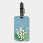 Étiquette À Bagage Muguet aquarelle bleu et blanc script (Devant Vertical)