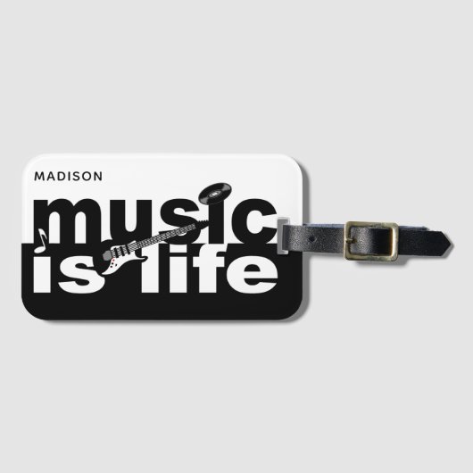 Étiquette À Bagage Music Is Life nom personnalisé (Devant Horizontal)