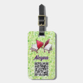 Étiquette À Bagage Musique Ajouter Votre Nom, Code QR, Crème Lime (Devant Vertical)
