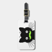 ÉTIQUETTE À BAGAGE MUSTACHE VERTE, CHAT NOIR (Devant Vertical)