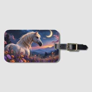 Étiquette À Bagage Mustang blanc sauvage Fleurs colorées croissant lu