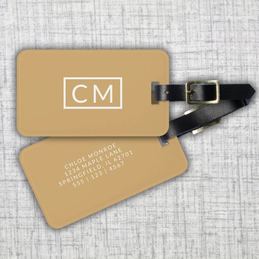 Étiquette À Bagage Mustard Jaune Moderne Monogramme Initiales simples