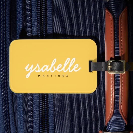 Étiquette À Bagage Mustard Jaune Simple Bold Nom du script (Insitu Rectoal 4)