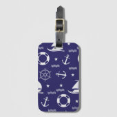 Étiquette À Bagage Nautical Navy Bleu Motif sans couture Arrière - pl (Devant Vertical)