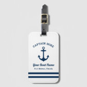 Étiquette À Bagage Nautique Blanc Personnalisé Nom du bateau du capit (Devant Vertical)
