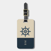 Étiquette À Bagage Navire bleu marine roue & Monogram Beige Maison cô (Devant Vertical)