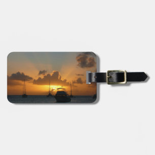 Étiquette À Bagage Navires et Sunset Tropical Seascape