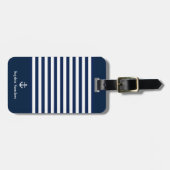 Étiquette À Bagage Navy Blue Striped Nautical Pattern (Devant horizontal)