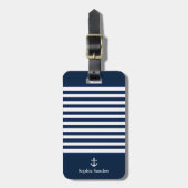 Étiquette À Bagage Navy Blue Striped Nautical Pattern (Devant Vertical)