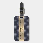 Étiquette À Bagage Navy Blue White Polka Dot Elegant Classic Gold (Devant Vertical)