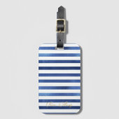 Étiquette À Bagage Navy Blue & White Stripes Coastal Nautical Design (Devant Vertical)