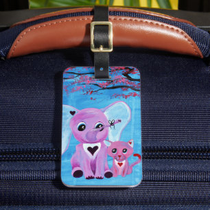 Étiquette À Bagage Ne m'oubliez pas Éléphant Mignon Chat Art de Fleur