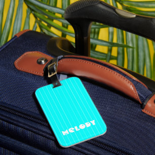 Étiquette À Bagage Négone Cyan Blanc mince Vertical Striped Nom