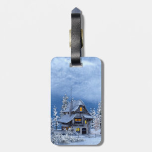 Étiquette À Bagage Neige de Noël sur Maison de pain d'épices