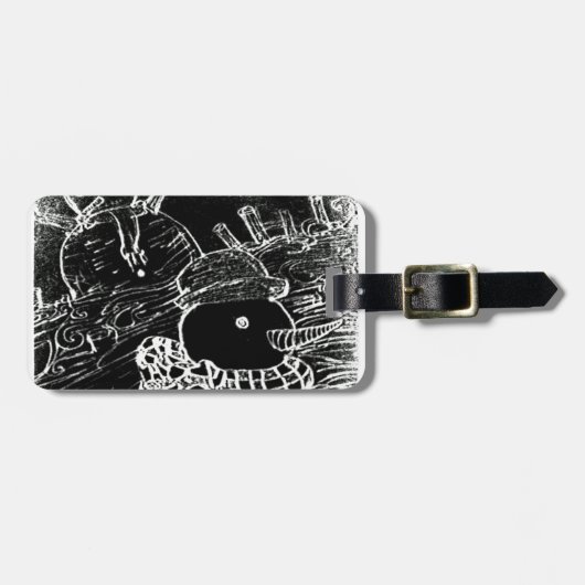 Étiquette À Bagage Neige et Yaie en noir Noël (Devant horizontal)