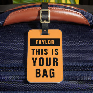 Étiquette À Bagage Neon Orange Et Noir Gras Coloré Nom Modèle