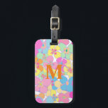 Étiquette À Bagage Neon Retro Floral Rose<br><div class="desc">Retro faux néon motif floral. Rose,  orange,  menthe,  bleu,  jaune,  néon esthétique florale.</div>