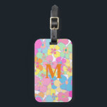 Étiquette À Bagage Neon Retro Floral Rose<br><div class="desc">Retro faux néon motif floral. Rose,  orange,  menthe,  bleu,  jaune,  néon esthétique florale.</div>