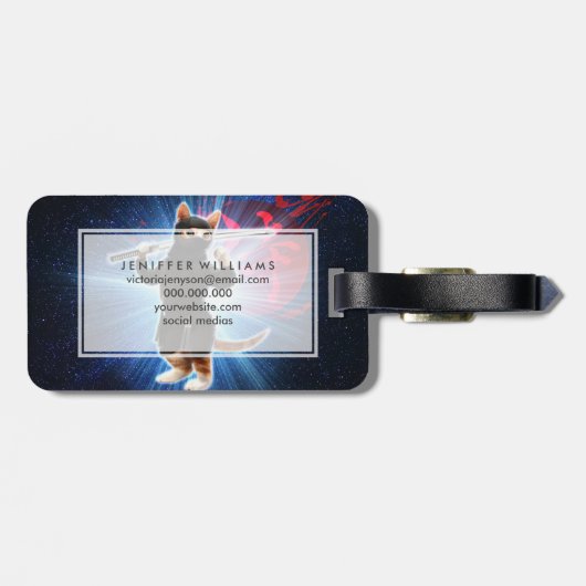 Étiquette À Bagage Ninja Chat dans l'espace. (Dos horizontal)