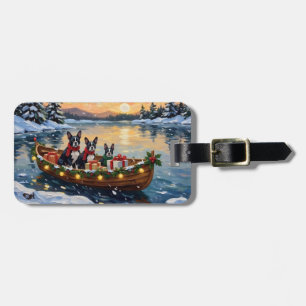 Étiquette À Bagage Noël Boston Terrier Bateau Fêtes