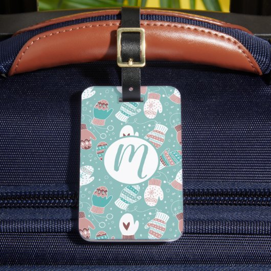 Étiquette À Bagage Noël d'hiver Mittens Motif à Mint (Insitu Rectoal 2)