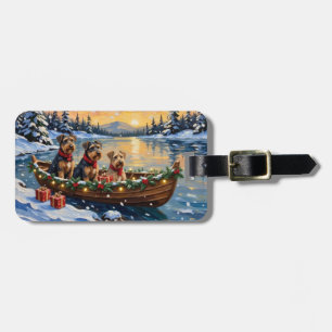 Étiquette À Bagage Noël en bateau avec Airedale Terrier