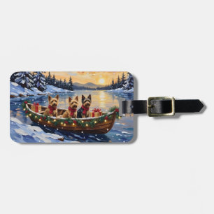 Étiquette À Bagage Noël en bateau avec un Terrier Australien